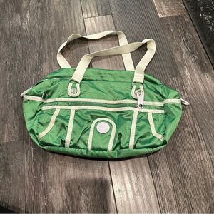 Kipling G-Rilla Girlz Vintage Style Handbag in Green Satin With White Trim